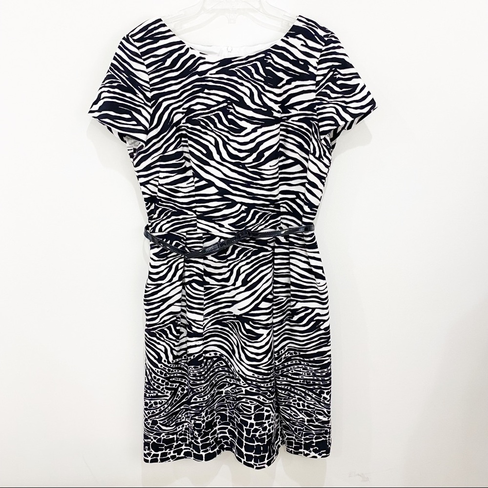 DAVID MEISTER Black/White Belted Dress Size 14